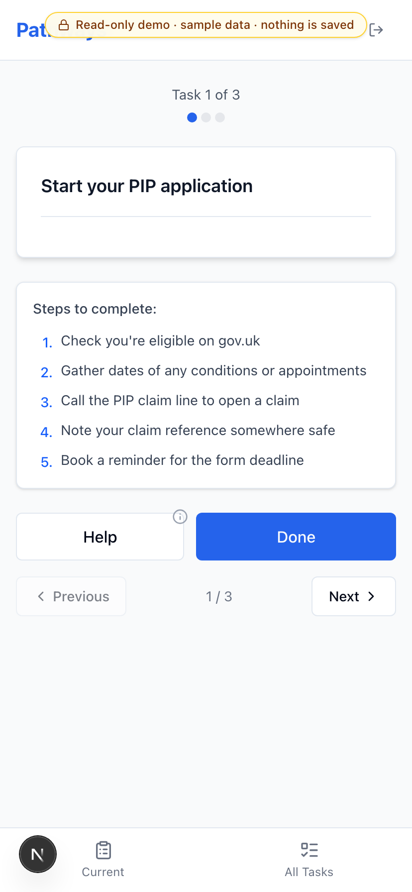 The participant task view on mobile