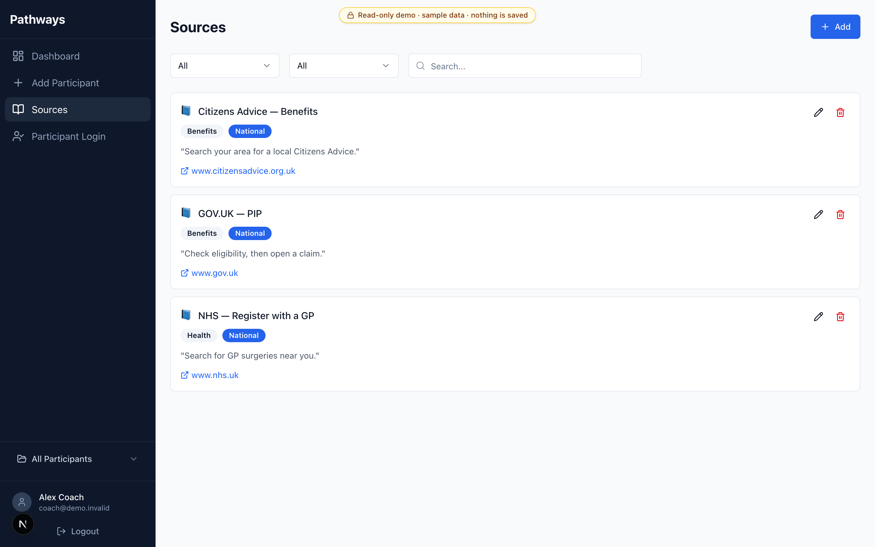 Pathway resource library with generic, link-based resources